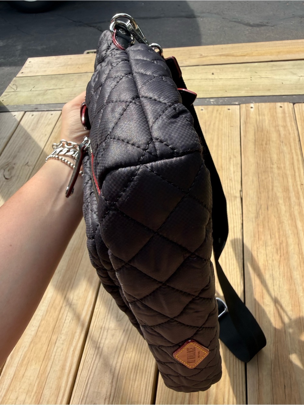 MZ Wallace Quilted Black Tote with Red Trim - Picture 6 of 9